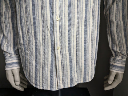 Camisa de lino dstrezzed. Beige Blue Striped. Ajuste regular. Talla L.