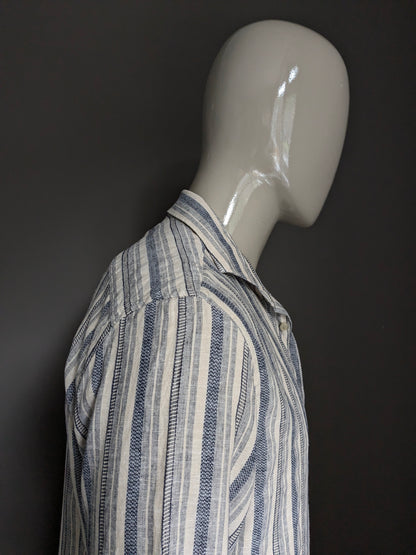 Dstrezzed linen shirt. Beige blue striped. Regular fit. Size L.