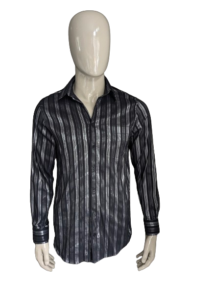 Vintage Roger a une chemise. Rayé noir / argent. Taille L.