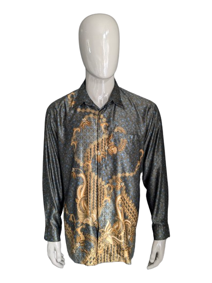 Chemise batik Queen Busana. Légèrement doublé. Impression de colorant Blue Black Gold. Taille xl.