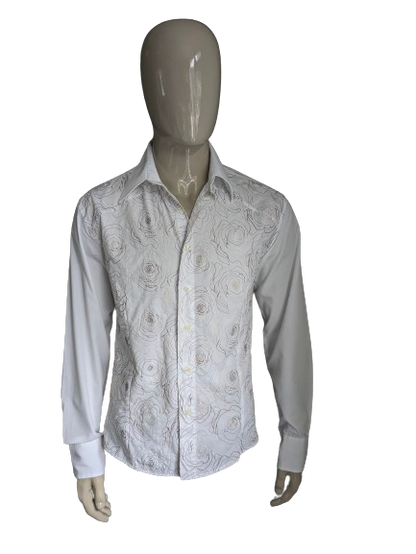 Redbridge shirt. White brown embroidered flowers. Size M.