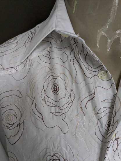 Redbridge shirt. White brown embroidered flowers. Size M.