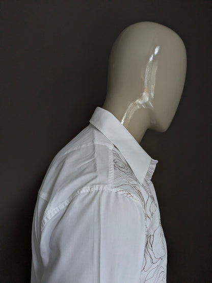 Chemise Redbridge. Fleurs brodées brunes blanches. Taille M.