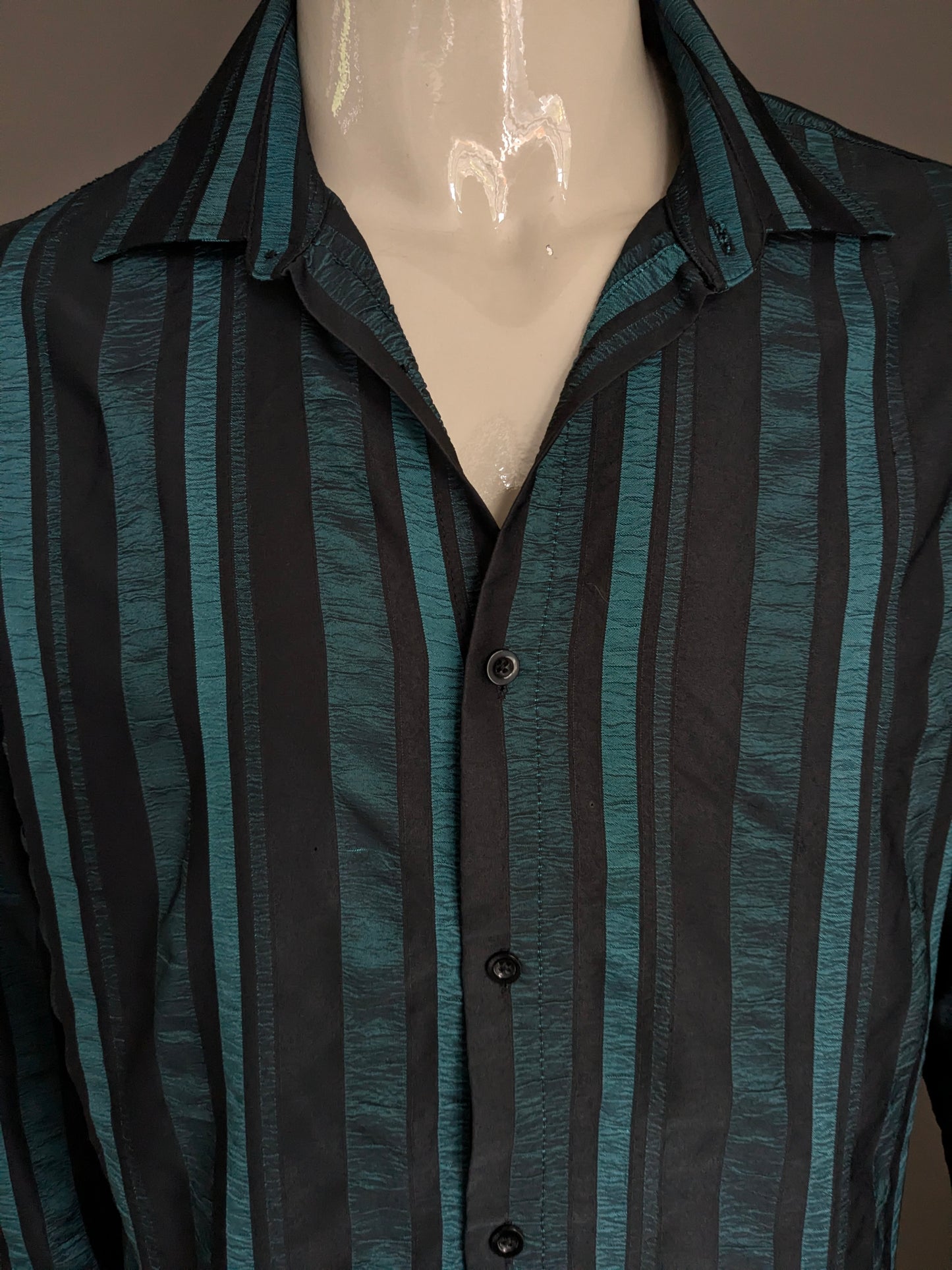 Camicia Dargo vintage. Motivo tangibile metallico verde nero. Taglia XL.