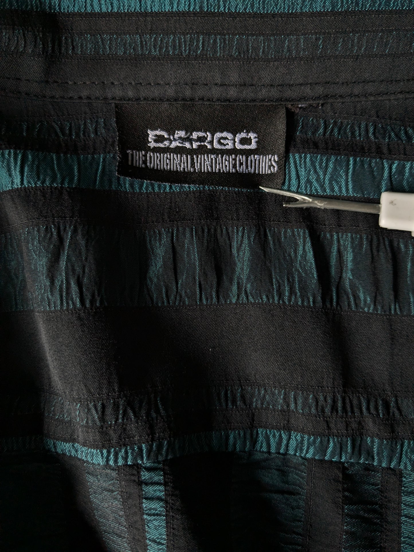 Vintage Dargo overhemd. Zwart groen metallic voelbaar motief. Maat XL.