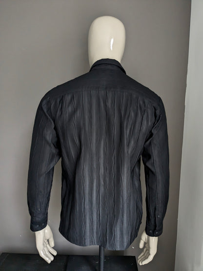 Chemise vintage Angelo Litrico. Motif tangible noir. Taille M.