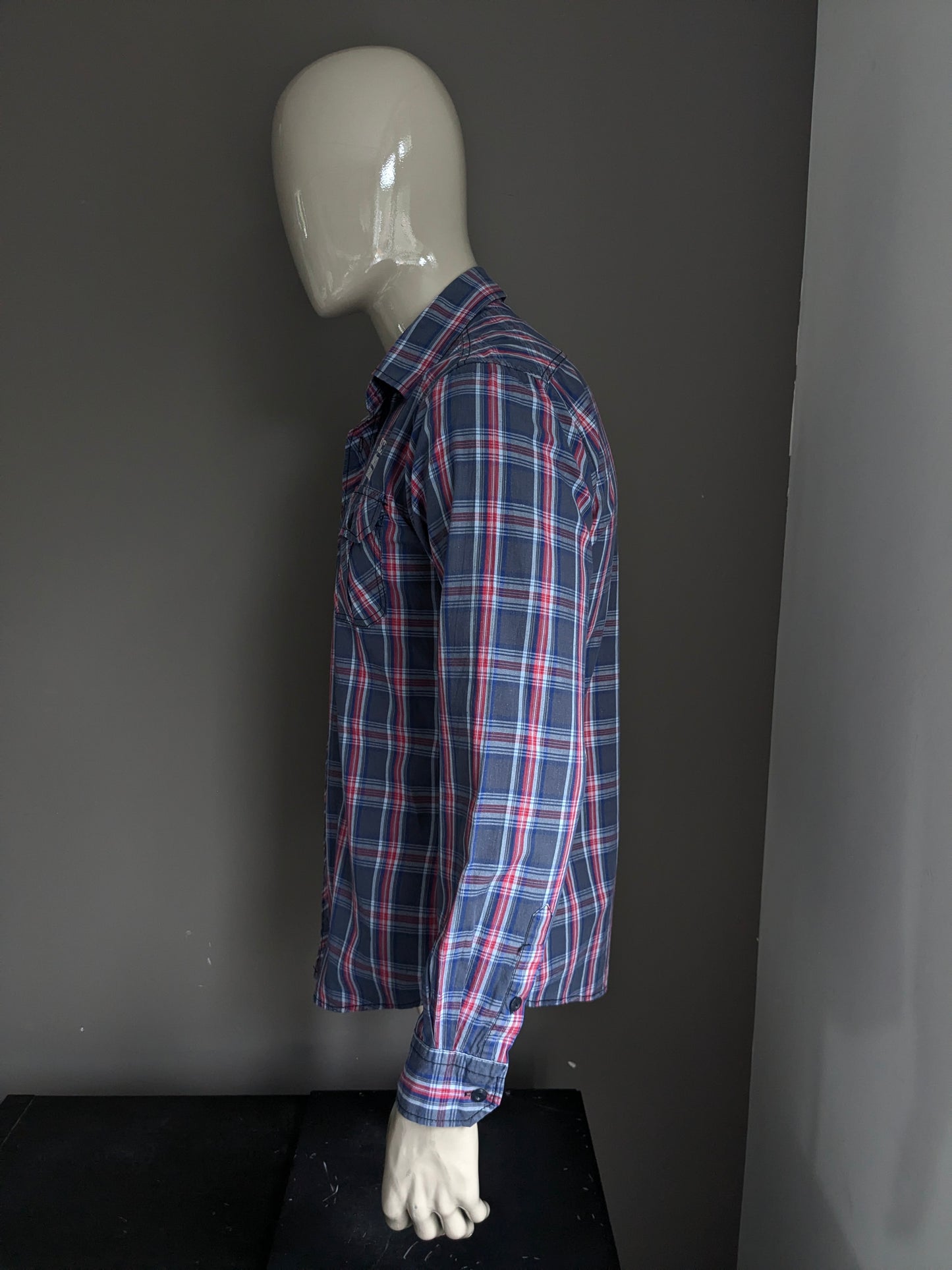 Chemise sancbred. Bleu rouge vérifié. Taille L.