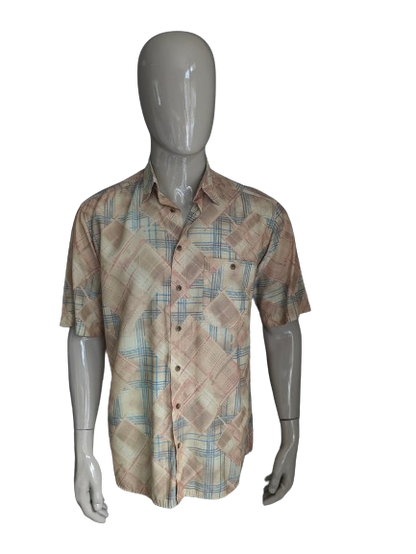 Vintage club d'Amingo shirt short sleeve. Yellow blue red print. Size L.