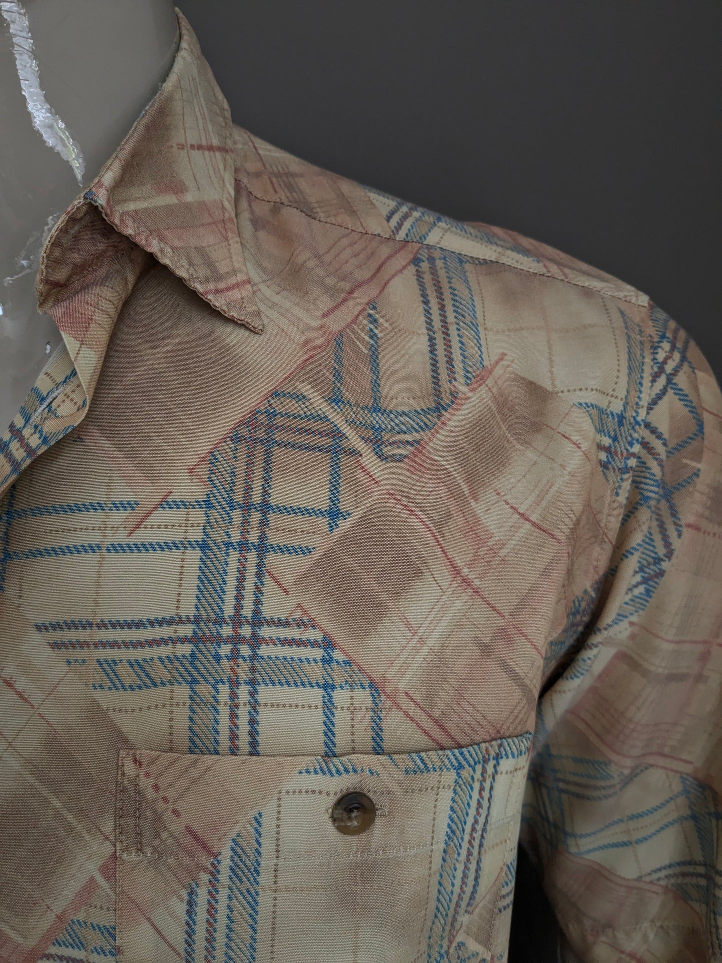 SHIRT SHIRT D'Amingo Vintage D'Amingo. Stampa rossa blu gialla. Taglia L.