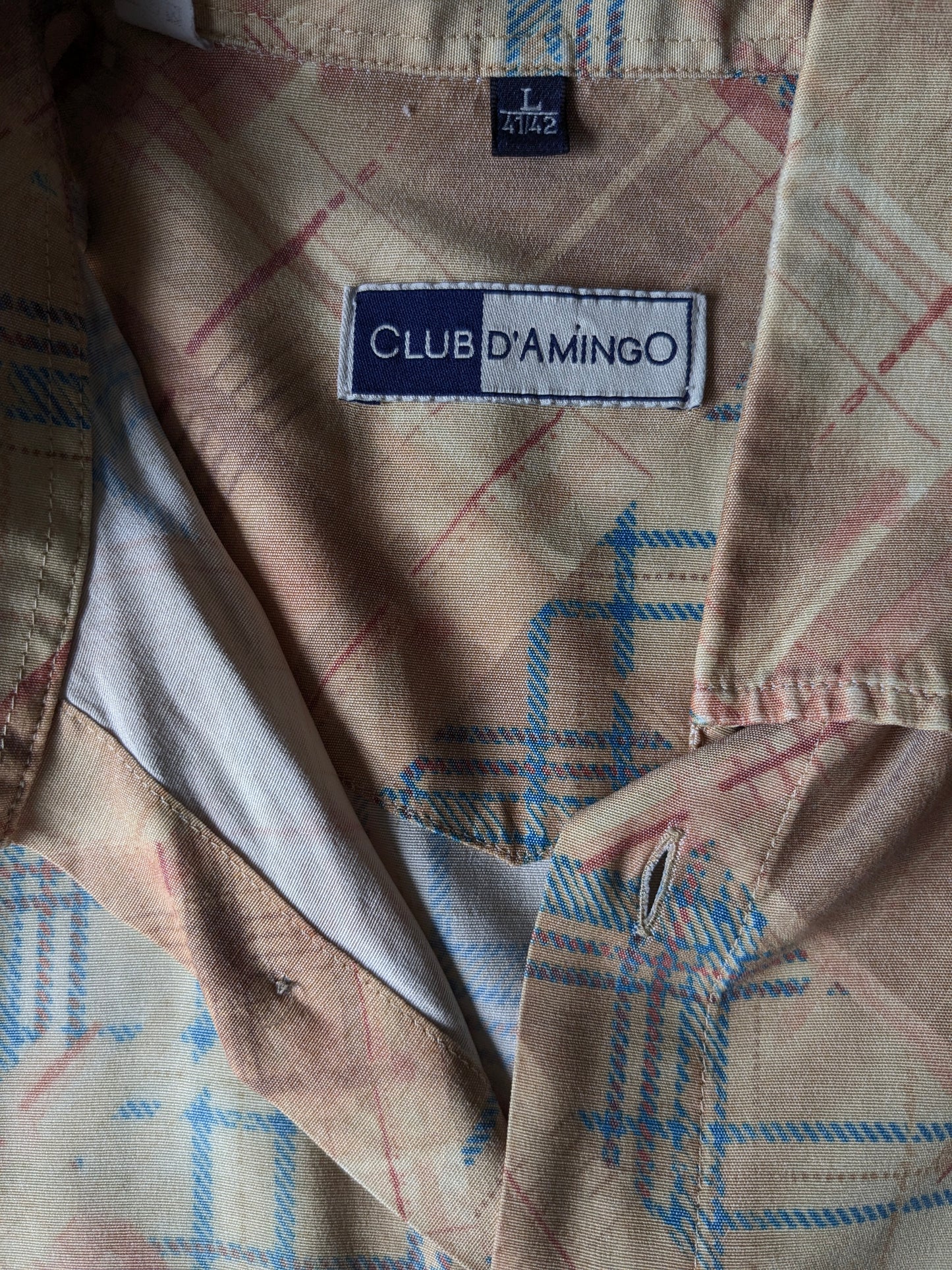 SHIRT SHIRT D'Amingo Vintage D'Amingo. Stampa rossa blu gialla. Taglia L.