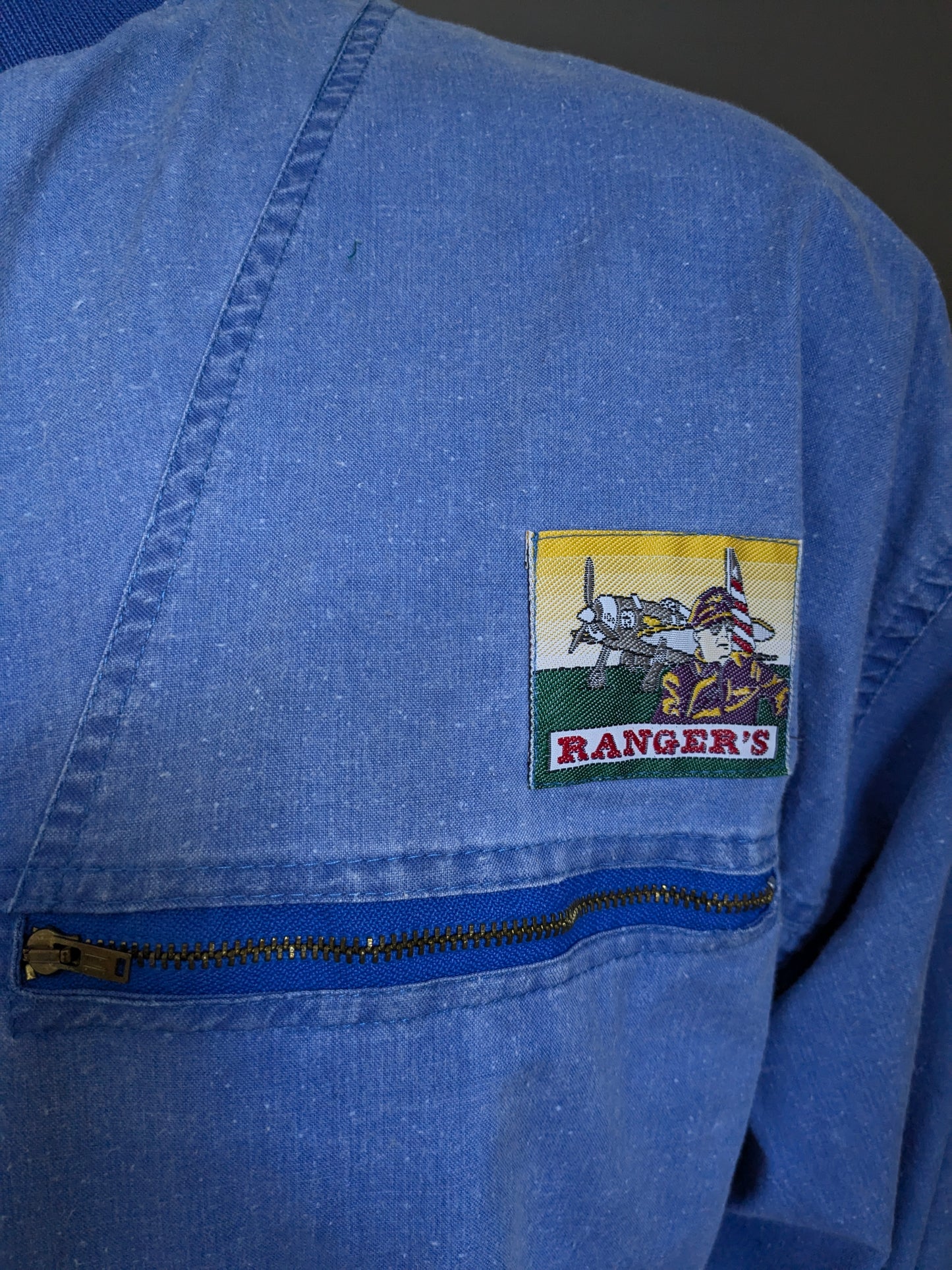 Vintage Rangers polo trui met elastische band. Blauw gemêleerd. Maat XL / XXL.