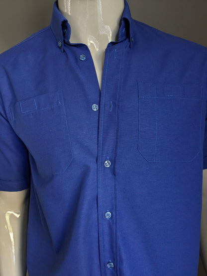 Camisa Vintage Mont Carmel manga corta. Azul. Tamaño L.