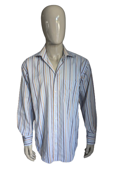 Camicia freccia vintage. Strisce arancione marrone blu. Taglia XL.