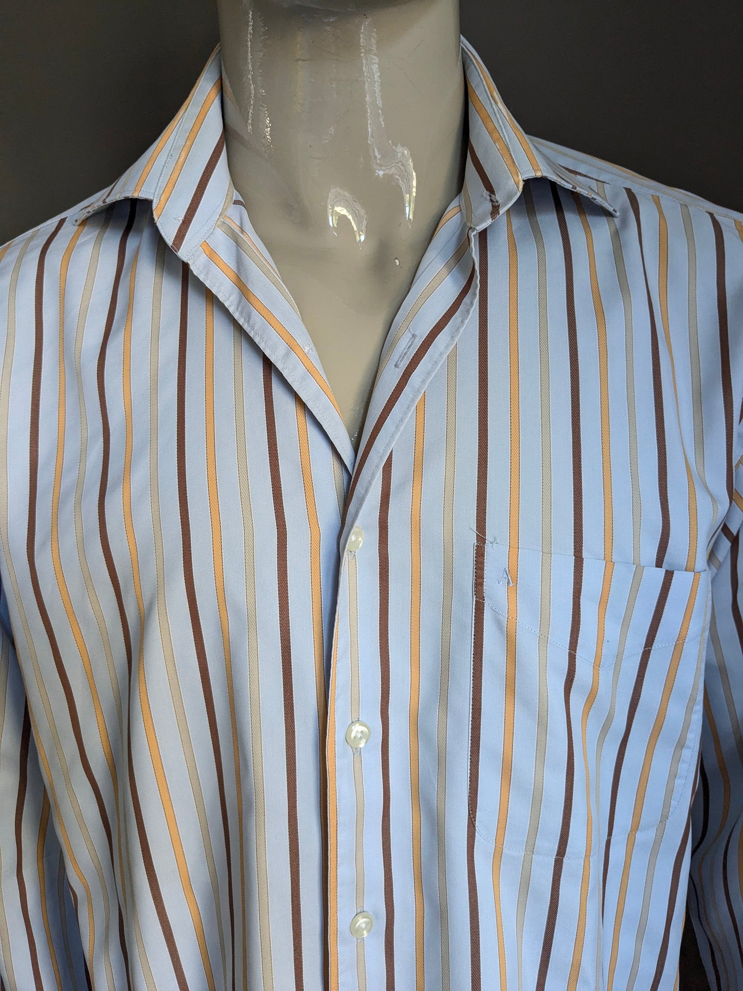 Camicia freccia vintage. Strisce arancione marrone blu. Taglia XL.