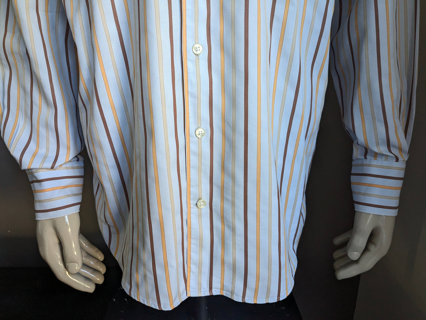 Camisa de flecha vintage. Naranja marrón azul rayado. Tamaño xl.