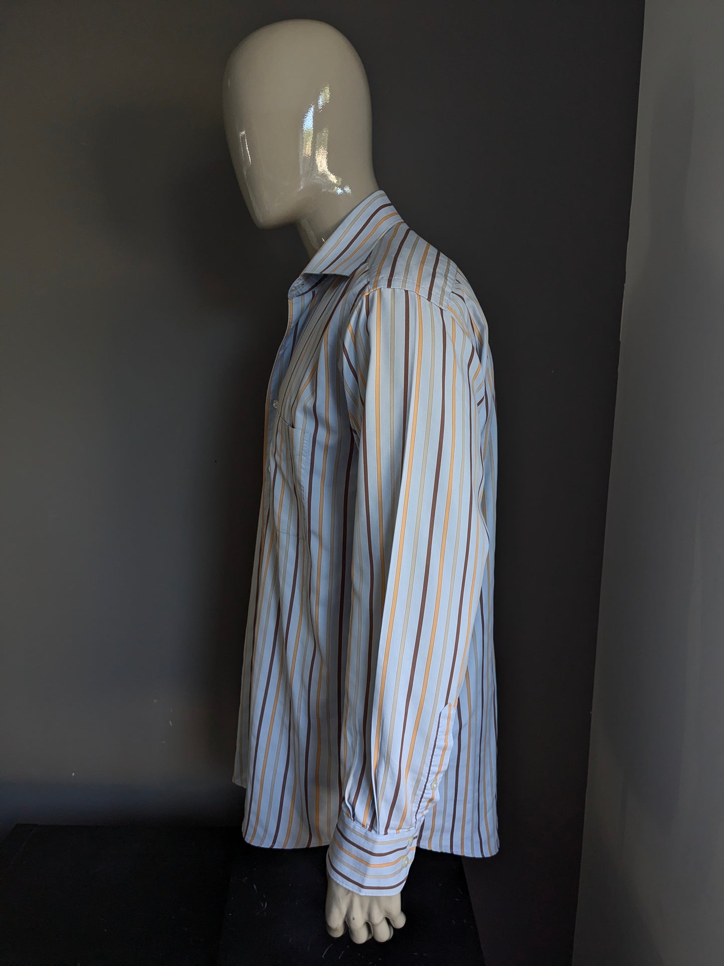 Camicia freccia vintage. Strisce arancione marrone blu. Taglia XL.