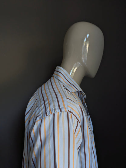 Camisa de flecha vintage. Naranja marrón azul rayado. Tamaño xl.