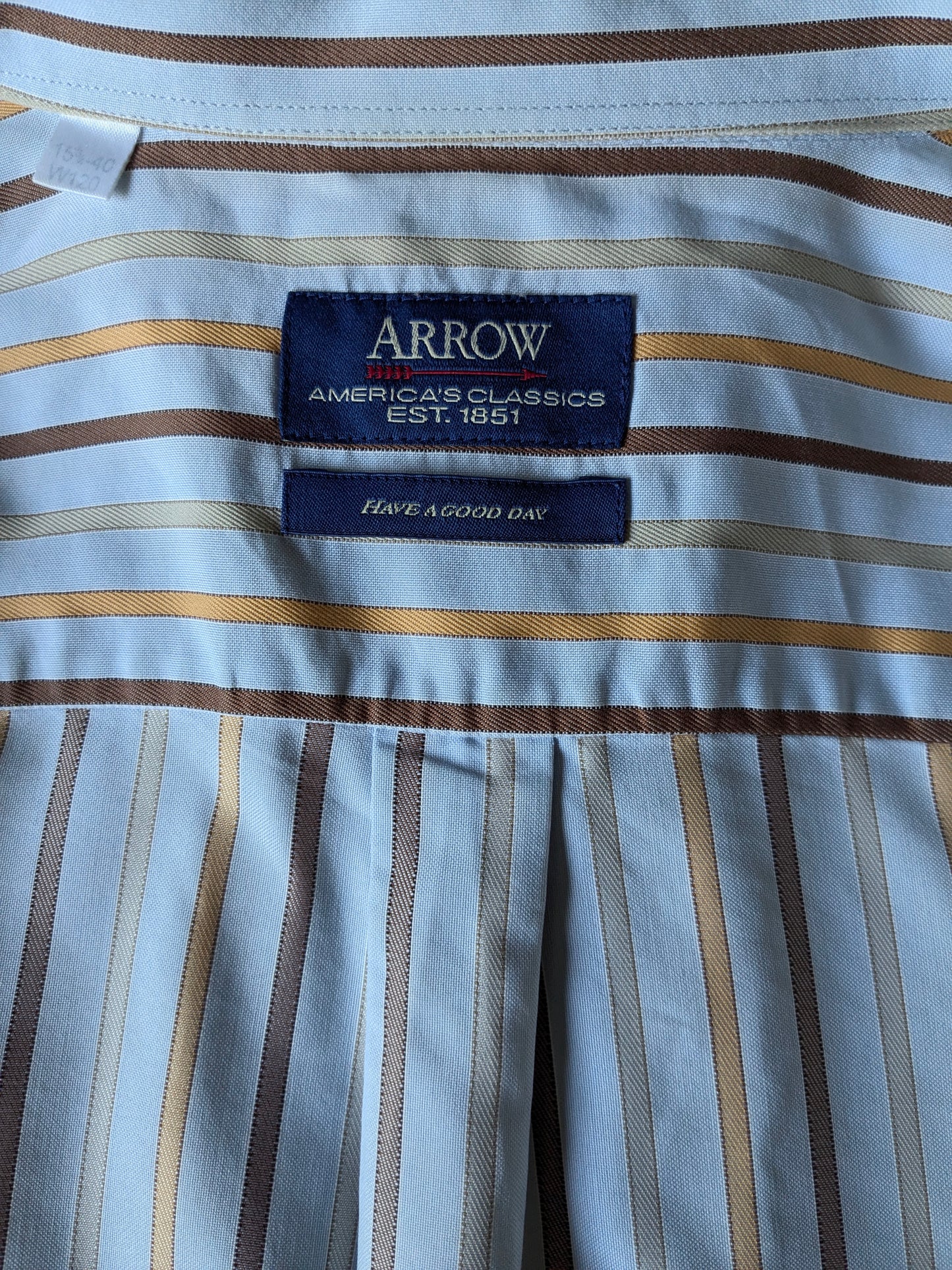 Vintage Arrow shirt. Blue brown orange striped. Size XL.