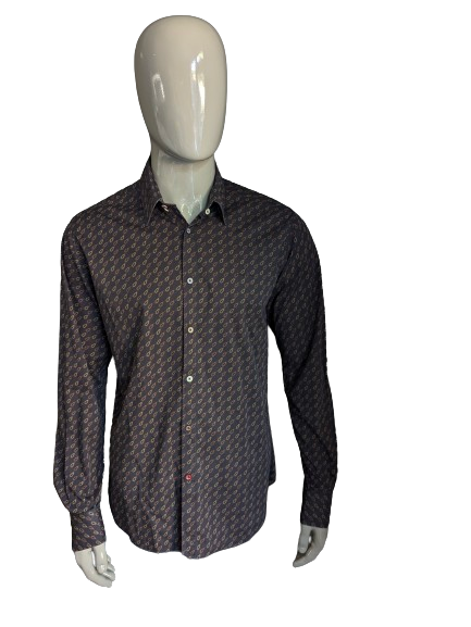 Hans Ubbink shirt. Brown print. Size L / XL Stretch.