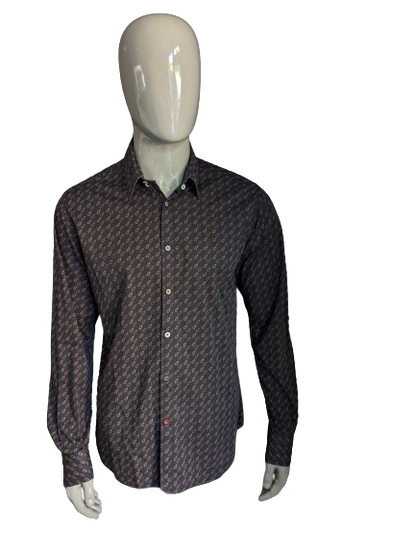 Camicia Hans Ubbink. Stampa marrone. Taglia L / XL Stretch.