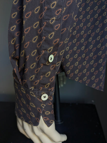 Hans Ubbink shirt. Brown print. Size L / XL Stretch.