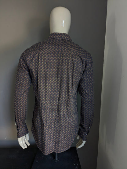 Hans Ubbink shirt. Brown print. Size L / XL Stretch.