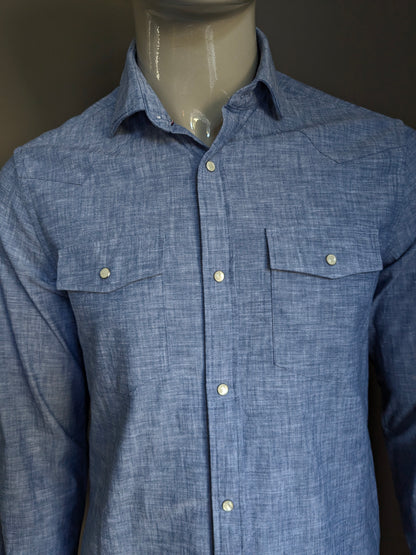 Camicia Tommy Hilfiger con borchie. Blu misto. Taglia 40 / M.