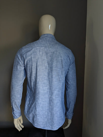 Tommy Hilfiger shirt with press studs. Blue mixed. Size 40 / M.