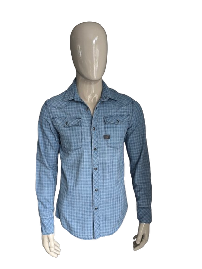 Camisa cruda G-Star con pernos de prensa. Gris azul revisado. Tamaño M. Fit Slim.