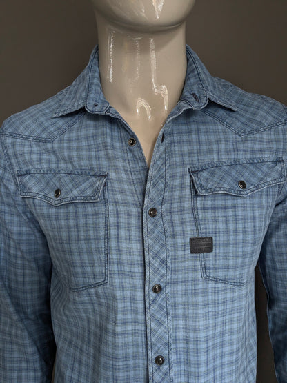 Camisa cruda G-Star con pernos de prensa. Gris azul revisado. Tamaño M. Fit Slim.