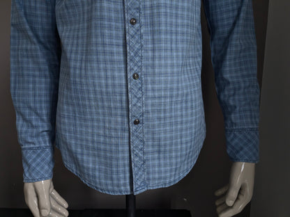 Camicia cruda G-Star con borchie. Grigio blu controllato. Taglia M. Slimt fit.