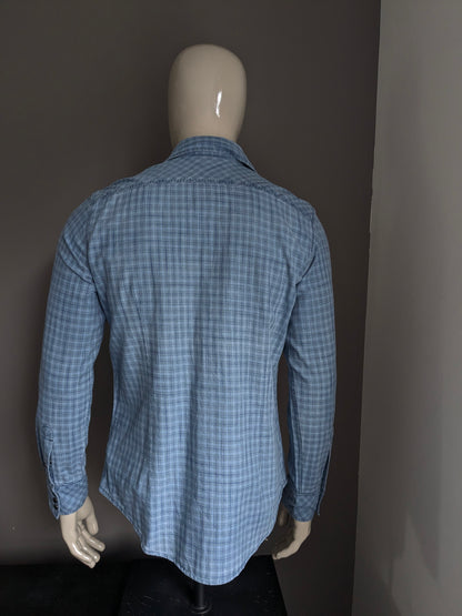 Camicia cruda G-Star con borchie. Grigio blu controllato. Taglia M. Slimt fit.