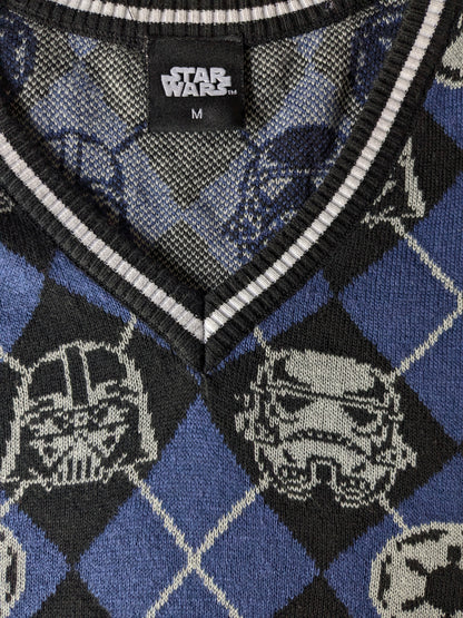 Disney Star Wars Dark Side Spencer mit V-Ausschnitt. Blauer schwarzer Druck. Größe M.