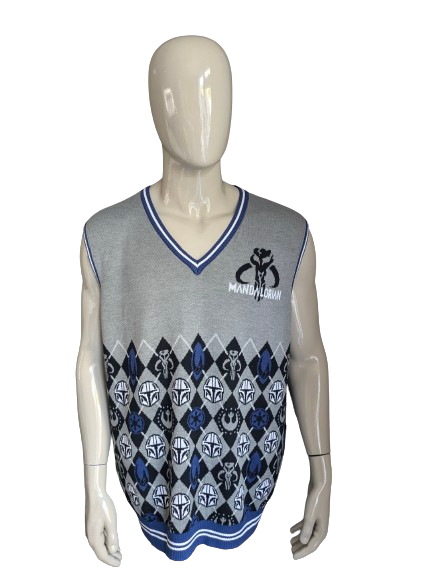 Disney Star Wars Mandalorian Spencer con cuello en V. Impresión negra azul gris blanco. Tamaño 2xl / xxl.