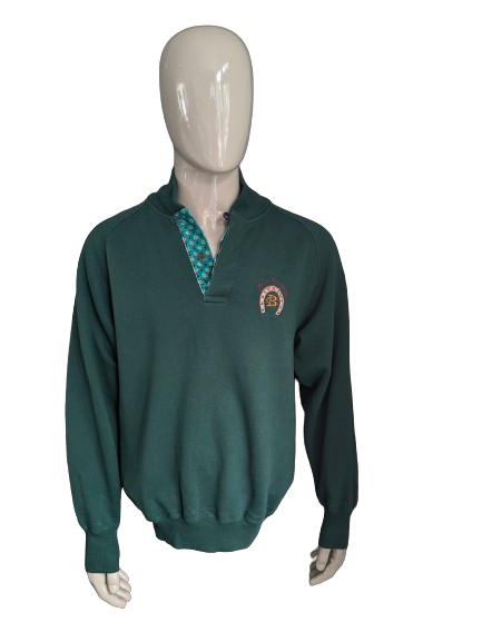 Pull vintage Olmes Carrelli avec boutons. Vert foncé avec application. Taille l / xl.