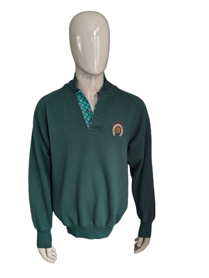 Vintage Olmes Carrelli sweater with buttons. Dark green with application. Size L / XL.