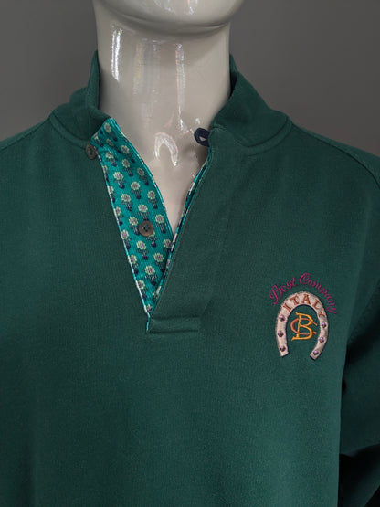 Vintage Olmes Carrelli sweater with buttons. Dark green with application. Size L / XL.