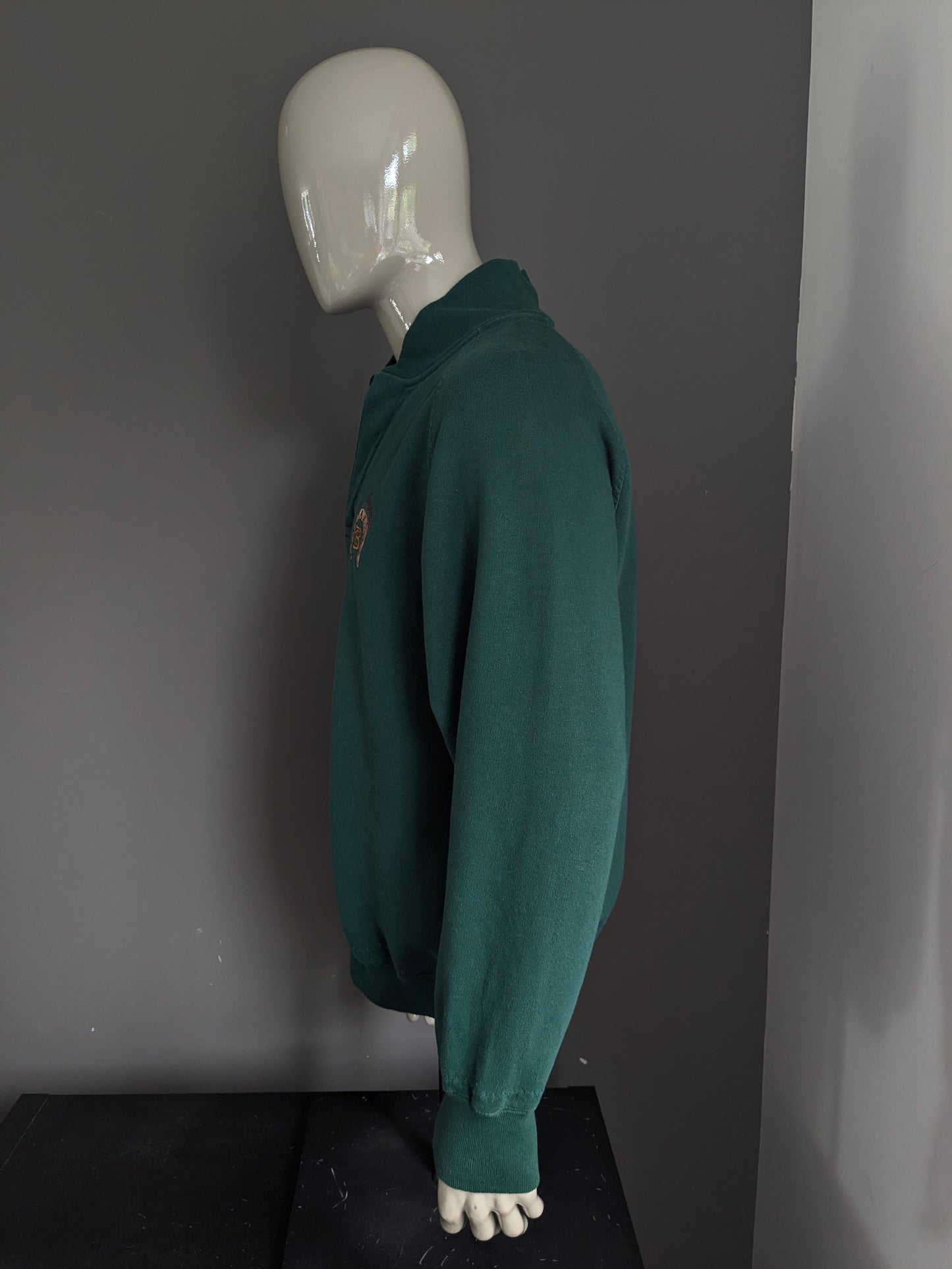 Pull vintage Olmes Carrelli avec boutons. Vert foncé avec application. Taille l / xl.