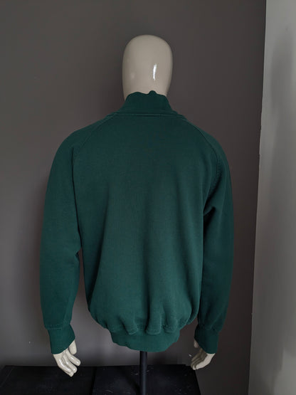 Pull vintage Olmes Carrelli avec boutons. Vert foncé avec application. Taille l / xl.