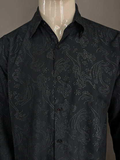 Vintage new concept shirt. Black silver tangible motif. Size XL.