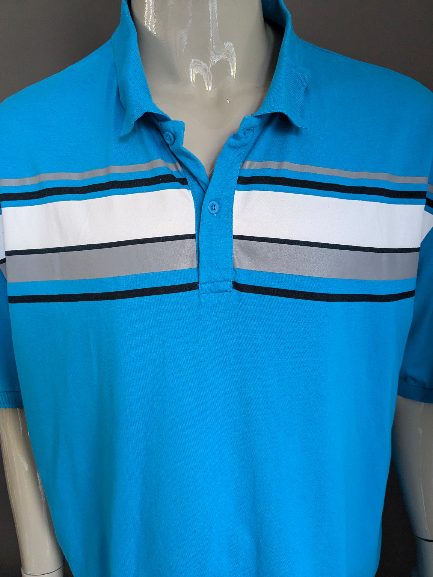 Atlas for Men polo. Blauw Wit Grijs gekleurd. Maat 5XL / XXXXXL.