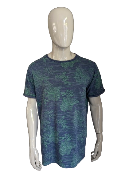 Twinlife shirt. Blauw Groene print. Maat 2XL / XXL.