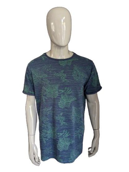 Twinlife shirt. Blauw Groene print. Maat 2XL / XXL.