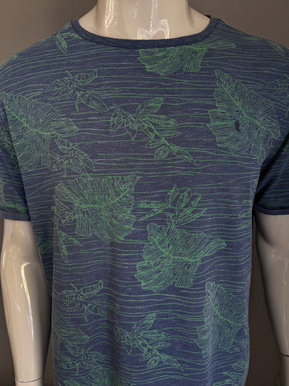 Twinlife shirt. Blauw Groene print. Maat 2XL / XXL.