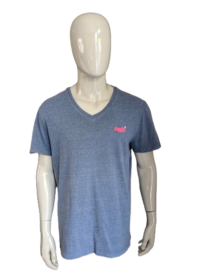 Superdry shirt with V-neck. Blue mixed. Size 3XL / 2XL.