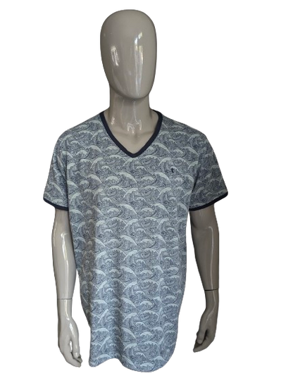 Twinlife shirt with V-neck. Green gray blue print. Size 4XL / XXXXL.