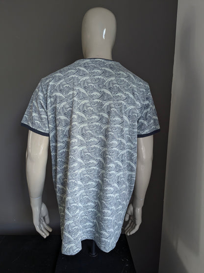 Twinlife shirt met V-hals. Groen Grijs Blauwe print. Maat 4XL / XXXXL.