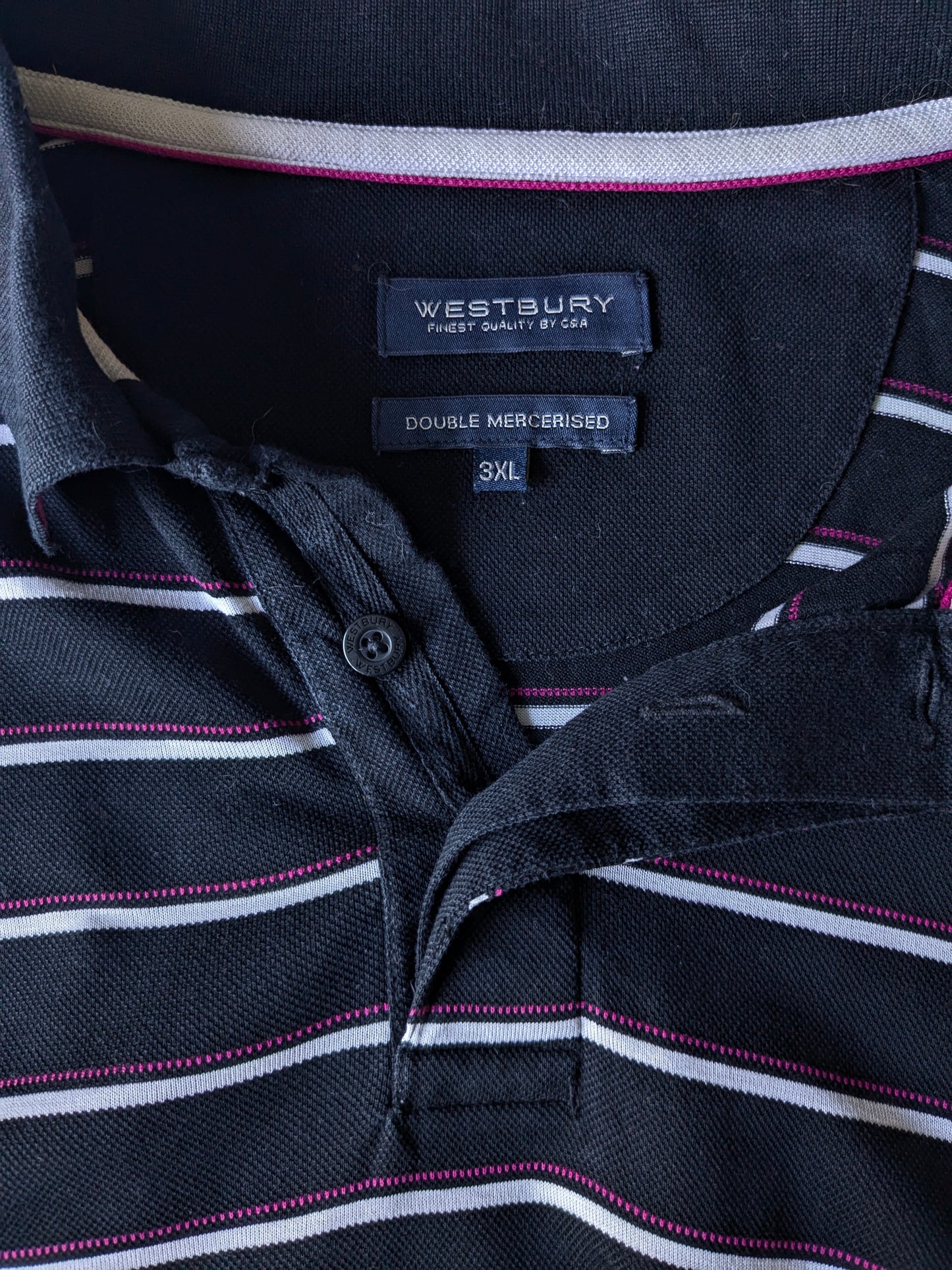 Westbury polo. Zwart Roze Wit gestreept. Maat 3XL / XXL.