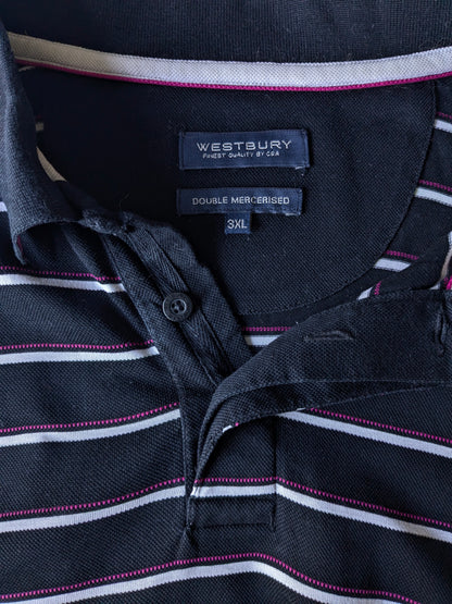 Polo di Westbury. Strisce bianche rosa nero. Dimensione 3xl / xxl.