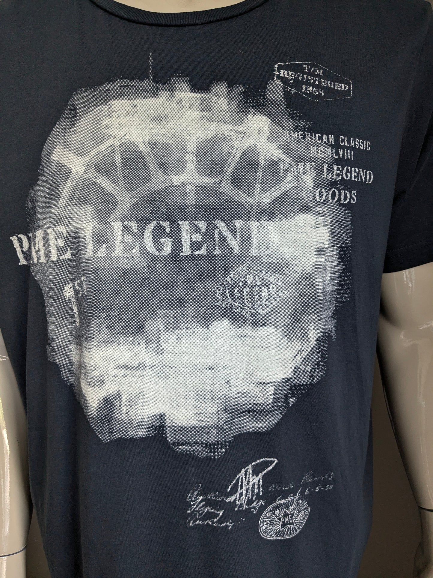 PME Legend shirt. Donker Blauw met opdruk. Maat 3XL / XXXL.